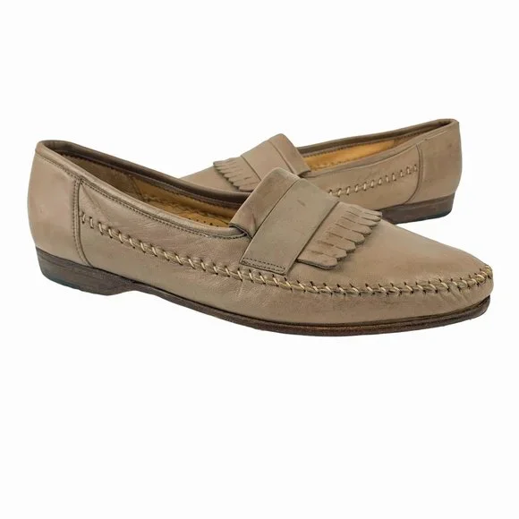 BOTTINO Taupe Italian Calf Leather Moc Toe‎ Kiltie Dress Loafers